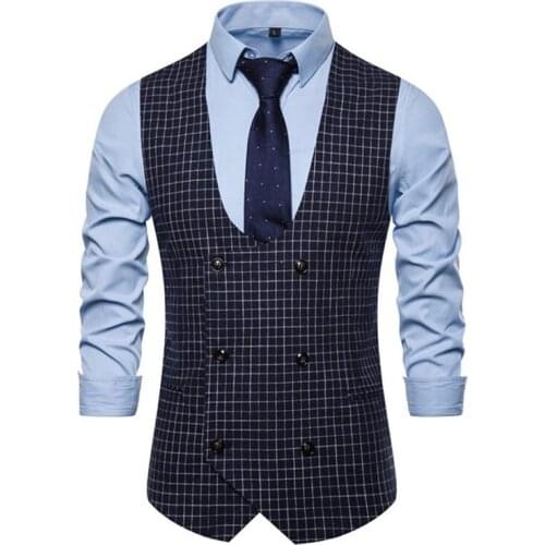 Mens vest cotton mens vest casual vest jacket suit wedding party dress formal wear U-neck slim mens vest
