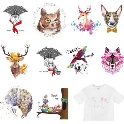 Lovely Animal Patch Iron on Transfers Dog Deer Patches for Clothing Heat Transfer Vinyl Stickers Stripes on Clothes DIY T-shirt
