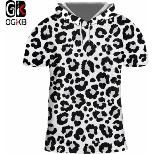 OGKB Hooded Tee Shirt Hombre New Short Animal 3D Tshirt Print Snow Leopard Streetwear 6XL Costuming Man Spring Hoodie T-shirt