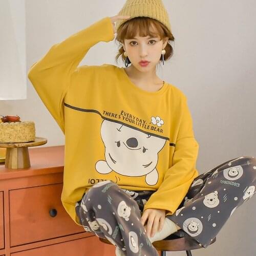 Autumn Pure Cotton Pajamas Women Sweet Cartoon Cute Korean Long-sleeved Plus Size Pajamas Set Student Cotton Dumbo Home Service