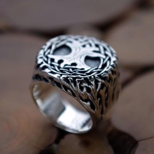Stainless Steel Tree of Life Signet Ring Mens Infinity Yggdrasil Amulet Rings Jewelry Gift