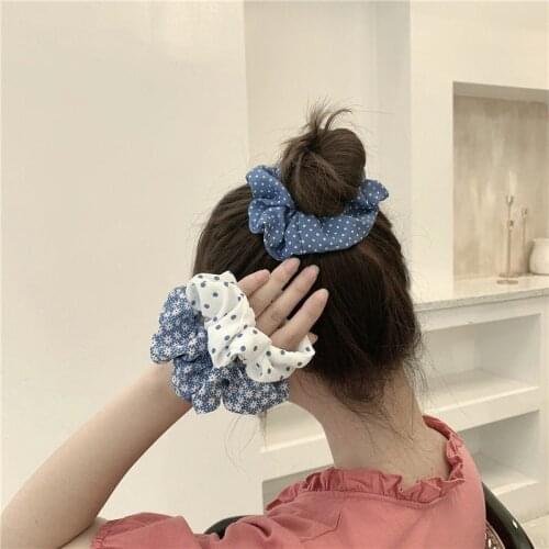 New Soft Women Floral Hair Scrunchie Elastic Striped Hair Bands Dot Hair rings for hair Ponytail Holder Hair accessoriesies