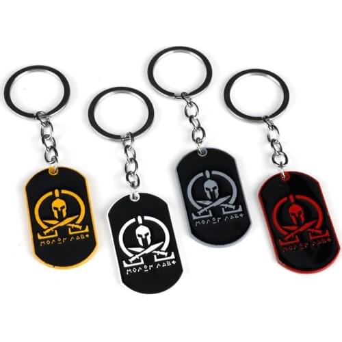 Sparta Military Tags dog tag Keychain Pendant Necklace Men Cool Hip Hop Jewelry Fashion Trinket Keyring Metal Key Chains