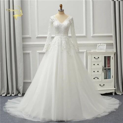 Jeanne Love 2020 New Arrival White Wedding Dresses V Neck Backless Lace Long Sleeves Robe De Mariage JLOV75990 Vestido De Noiva