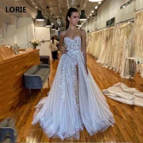 LORIE Boho Lace Wedding Dresses Side Split Sweetheart Neck Appliques Bride dresses Vestidos de novia Custom Made