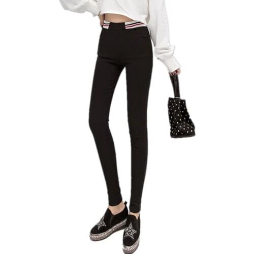 Trending Products 2020 High quality cotton pants White Women Autumn trousers Black High waist pants Stretch Pencil pants 1638