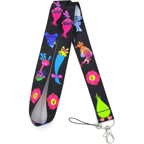 TROLLS hair dolls cartoon DIY women kids Neck Lanyard keychain Mobile Phone Strap ID Badge Holder Rope Key Chain Keyring cosplay