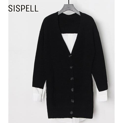 SISPELL patchwork blouse womens sweater deep v neck long sleeve losoe for female casual sweater fashion streetwear new 2021