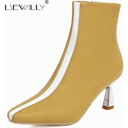 Lsewilly Vintage 2020 Winter Shoes Woman Heels Zipper High Heels Ankle Boots Fashion Working Office Lady Chelsea Boots Women
