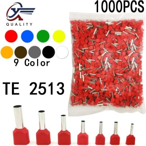 1000pcs/Pack TE 2513 Insulated Ferrules Terminal Block Double Cord Terminal Copper Insulated Crimp terminal Wires 2x2.5mm2