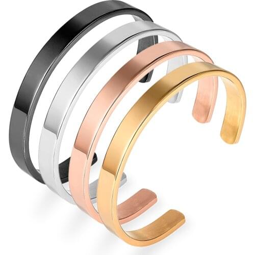 2021 Summer Women Men Cuff Bracelets Stainless Steel Black Gold Color Open Bangles Simple Classic Jewelry Laser Logo Wholesale