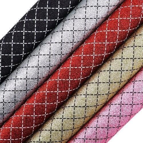 30x134cm Roll White Black Grid Fine Glitter Fabric Leather For Shoes Bags DIY Home Decorations Honghuxing AY280