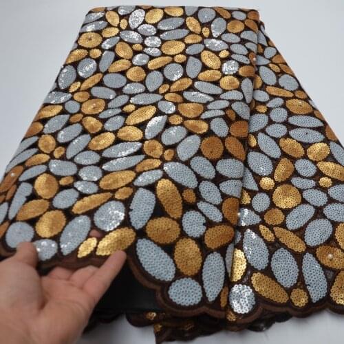 5yards/pc) High quality African double organza lace fabric with wonderful sequins embroidery and beads for party dress OP143