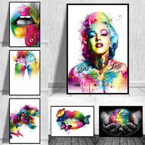 Abstract Watercolour Monroe Kiss Modern Poster And Prints Beauty Wall Art Colourful Canvas Painting For Living Room Decoration