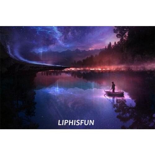 LIPHISFUN Diamond Painting Embroidery Full Drill Home Decor Square/round Cross Stitch DIY Lake Boat Sky Nature Scenic