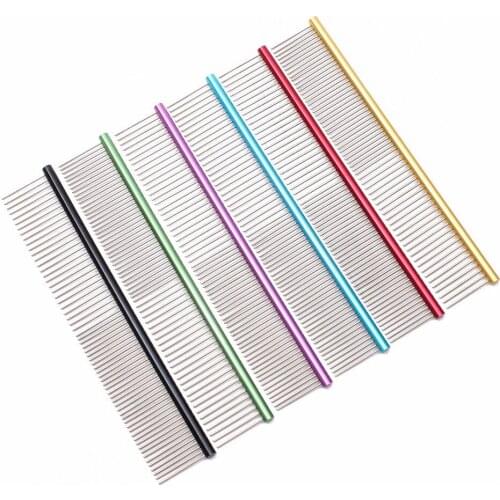 Colorful Pet Row Comb Teddy Cat Dog Hair Comb Large Dog Open Knot Combs Aluminum Beauty Cleaning Supplies Tools 6pcs/lot