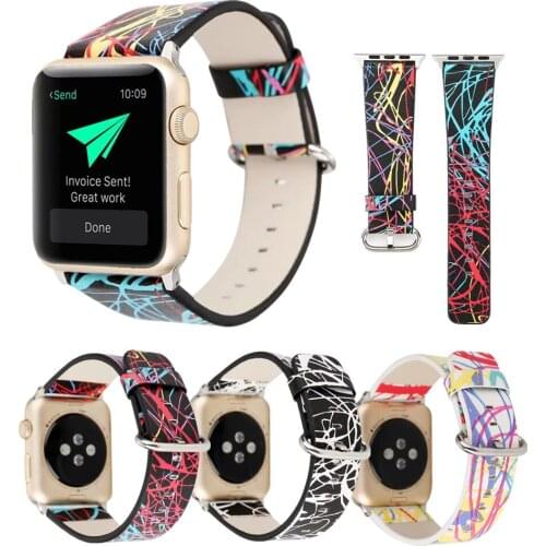 Colorful Meander Stripe Bracelet for Apple Watch Band Series 6/SE/5/4/3/2 Leather Durable Fashion Strap for iWatch 38/42/40/44mm