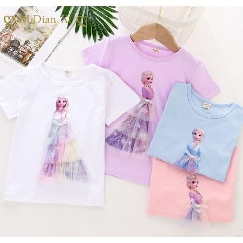 2021 Children Clothing New Summer Girls T-shirt Bottoming Shirt Three-dimensional Princess Tops Gradient Mesh Bottoming T-shirt