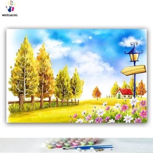 DIY colorings pictures by numbers with colors Fairy tale hut autumn picture drawing painting by numbers framed Home