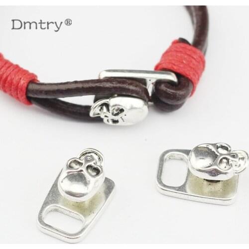 Dmtry Ancient Silver Plated Hook Clasp For 3/4/5mm Round Leather Cord Skull Head Diy Bracelet Jewelry Findings Accessories C0012