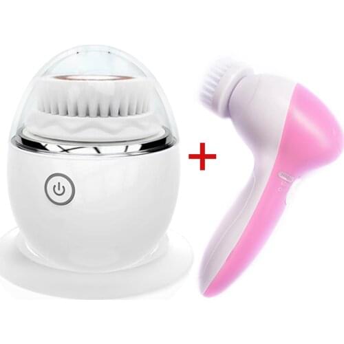 Electric Facial Cleaning Brush Egg Shape Skin Care Pore Rotating Cleaner + 5 6 in 1 Face Massager Cleanser Silicone Brush Sets