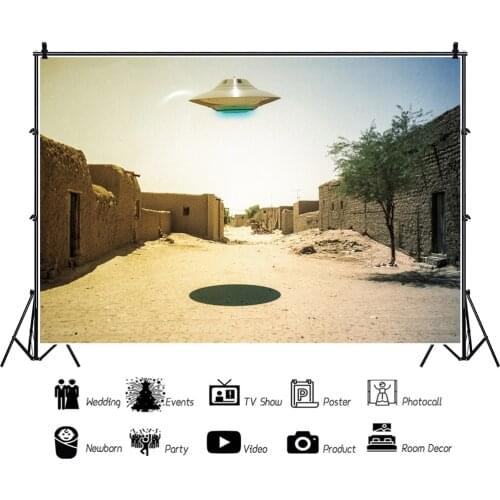 Dilapidated House Scorching Sun Sci-fi Flyer Portrait Photography Backdrop Decor For Photo Background Studio Photocall Props