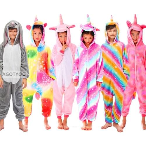 Flannel Animal Children Pajamas Sets 2020 Kids Winter Hooded Animal Unicorn Stitch Cartoon Pajamas Boys Girls Sleepwear Onesies