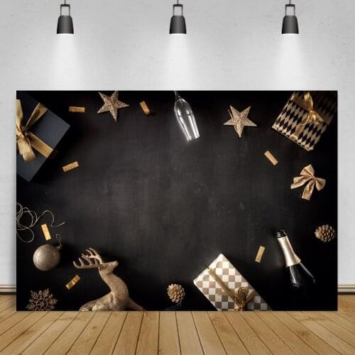 Photo Backgrounds For Photography Merry Christmas Black Gradient Solid Color Gift Bauble Party Poster Decor Photo Backdrops