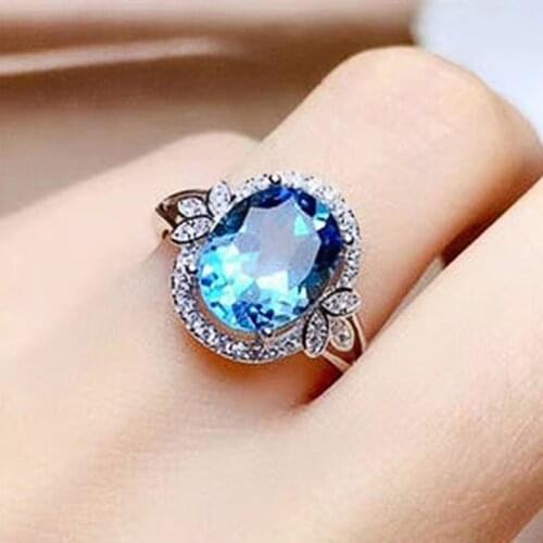 Huitan Women Wedding Ring Jewelry Oval Sky Blue Stone Micro Paved CZ Stone Romantic Proposal Ring Stylish Female Ring Drop Ship
