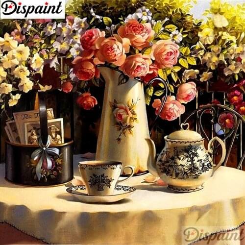 Dispaint Full Square/Round Drill 5D DIY Diamond Painting "Flower teacup" Embroidery Cross Stitch 3D Home Decor A11183