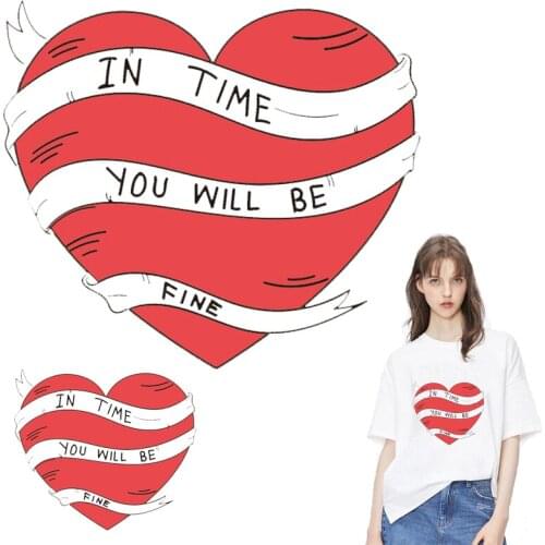 Red love heart patch transfers Iron on transfer for clothing Sticker T shirt patches on clothes iron on patches badge washable