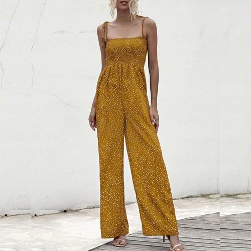 Summer Ladies Fashion New Solid Color One-piece Trousers Sleeveless Pullover Polka Dot Print Suspender Trousers For Women