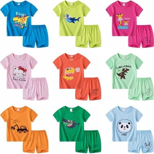 Hot NEW Short-sleeved children suit cartoon tops shorts boys girls set