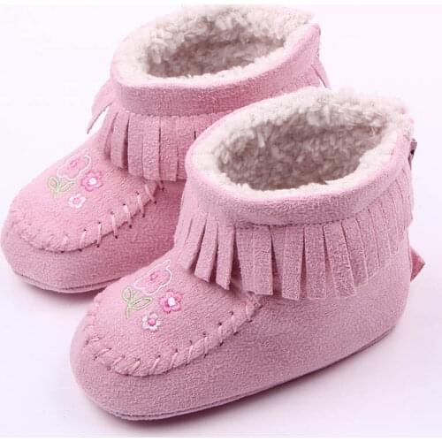 Cute Embroidery Baby Boots Winter Warm Snow Tassel Newborn Baby Girl Boys Shoes Infant Toddler Anti-Slip Boots With Zipper