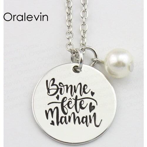 Fashion BONNE TETE MAMAN Inspirational Hand Stamped Engraved Accessories Custom Pendant Necklace Gift Jewelry,10Pcs/Lot, #LN783