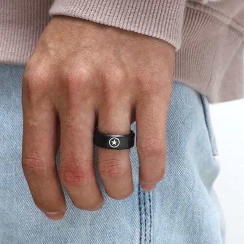 MOREDEAR 8mm 316 Titanium Ring Black for Men and Star Ring
