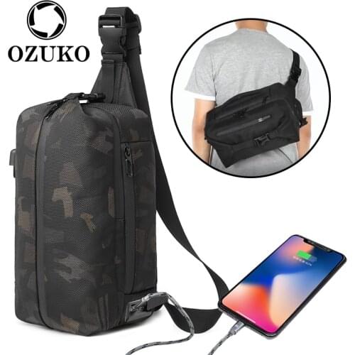OZUKO New Chest Bags for Men Multifunction USB Waterproof Crossbody Bag Fashion Male Messenger Bag Travel chest Shoulder Bags