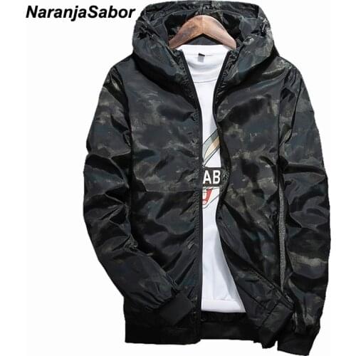 NaranjaSabor Spring Autumn Mens Casual Camouflage Hoodie Jacket Men Waterproof Clothes Mens Windbreaker Coat Male Outwear 4XL