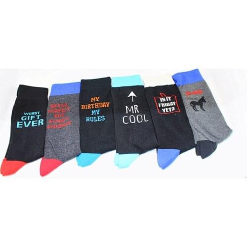 Men Socks Business Knee-High Socks Funny Word Printed Personality Crew Socks Happy Socks Skateboard Harajuku Chaussette 6 Styles
