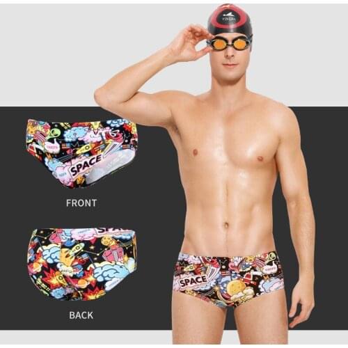 2021 new mens summer sexy printed swimming trunks sports beach briefs competition training swimwear