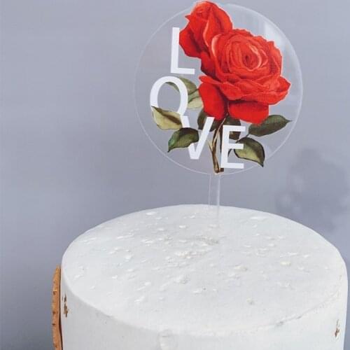 New Wedding Cake Topper Love Rose Flowers Acrylic Cupcake Topper for Wedding Girls BirthdayParty Cake Decorations Baby Shower