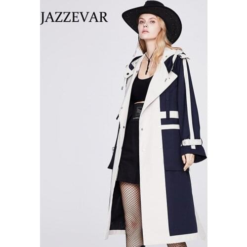 JAZZEVAR 2021 autumn new hit color double-breasted trench coat long coat European and American womens clothing