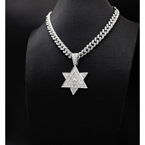 Cubic Zircon Star Of David Pendant Necklace 20 Inch Iced Out Cuban Chain Men Women Jewish Amulet Jewelry Israel Necklace