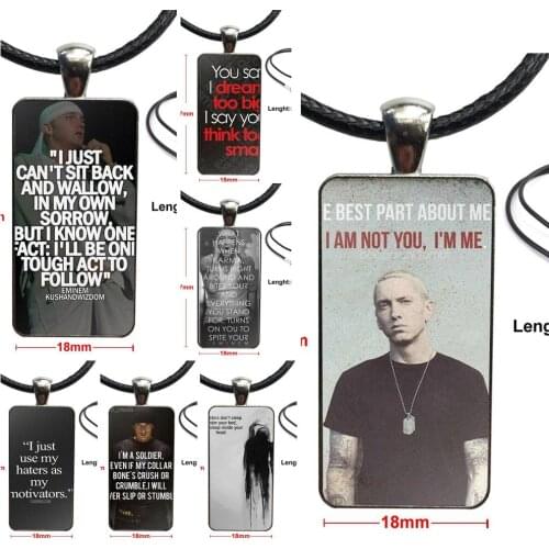 Necklace With Steel Plated Glass Cabochon Choker Long Pendant Rectangle Necklace For Men Women Eminem Quotes