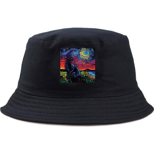 Fisherman Hat Harajuku Starry Cat Women Mens Bucket Hat Summer Colorful Hat Graphic Foldable Bob Hat Headwear Hat 58 cm