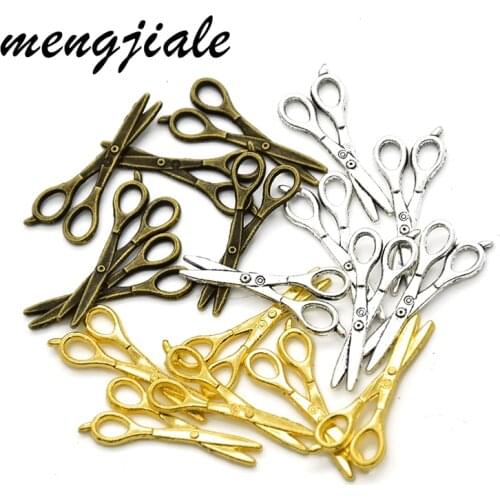 40pcs Wholesale Three Color Scissors Charms Zinc Alloy Metal Sewing Pendants For DIY Handmade Jewelry Accessories Making 26*11mm