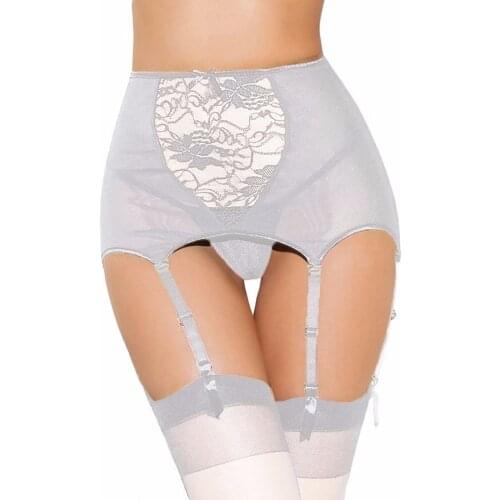 Sexy Women Elastic High Waist Lace Sheer Garter Belt Hollow Out See Through Mesh Suspender Belt