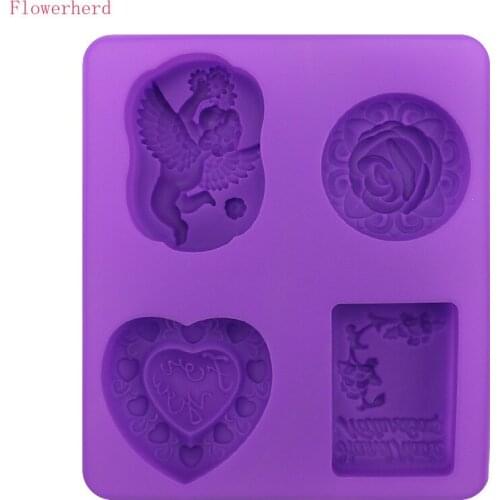 Soap Making Supplies 4-hole Heart-shaped Square Mixed Pattern Handmade Soap Mold Fondant Tools Chocolate Mold Baking Mold