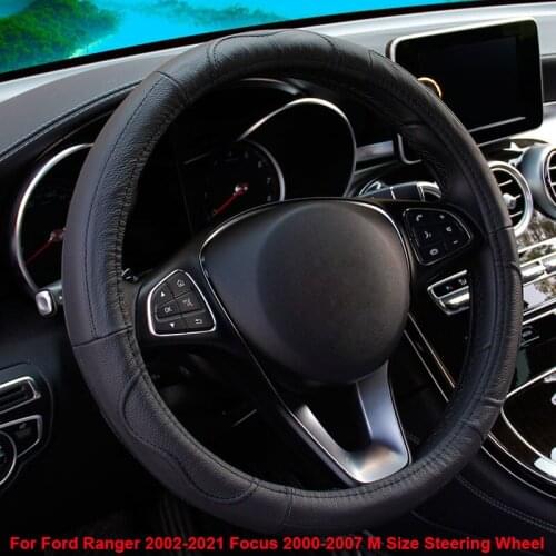 Cow True Leather Car Steering Wheel Cover For Ford Ranger 2002- 2017 2018 2019 2020 2021 Focus 2000 - 2007 M Size Steering Wheel