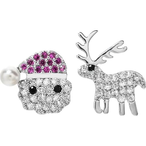Santa Claus and the Mythical Beast Sika Deer Zircon Pearl Earrings Girl/Female Sweet Langmei Jewelry Earrings Christmas Gifts